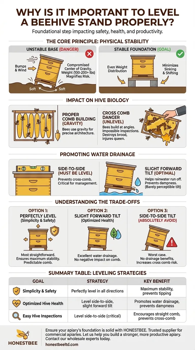 벌통 받침대를 제대로 수평으로 맞추는 것이 왜 중요할까요? 벌통 안정성 및 건강한 소초 구축 보장 시각적 가이드
