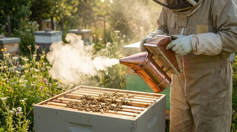 ما هو الغرض الأساسي من استخدام الدخان في تربية النحل؟ تهدئة النحل من أجل إدارة أكثر أمانًا للخلية