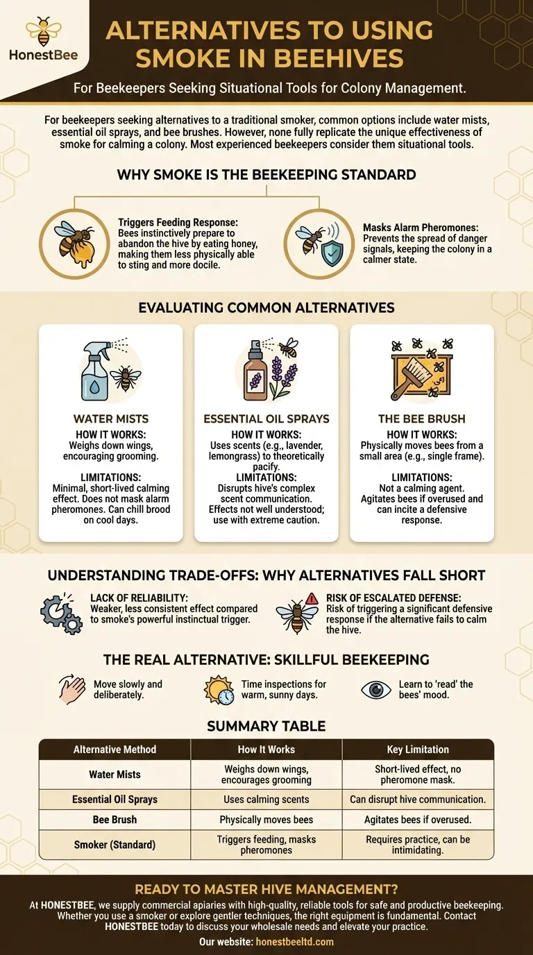 What are some alternatives to using smoke in beehives? A Guide to Safer, Gentler Hive Management Visual Guide