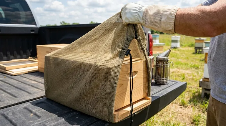 누크 메쉬 운송 가방의 주요 특징은 무엇입니까? 벌의 안전하고 환기가 잘 되는 운송을 보장합니다.