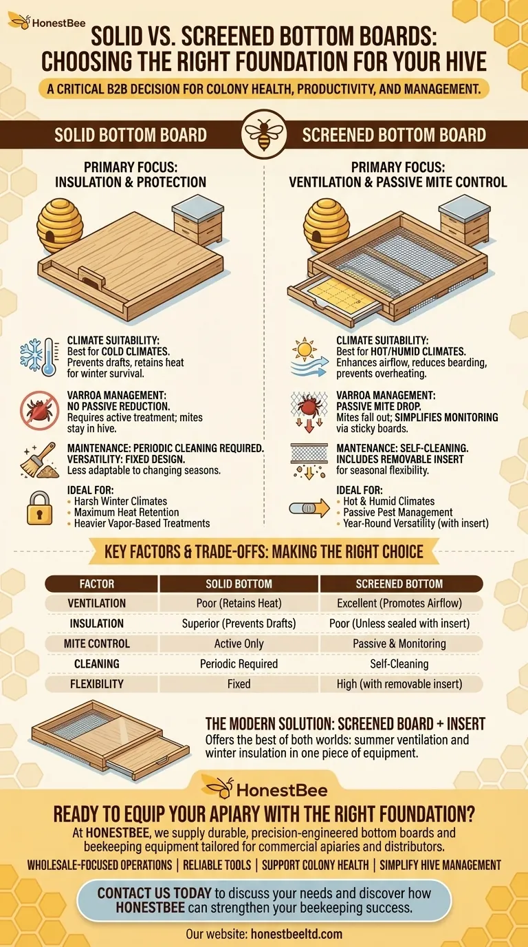 What factors should be considered when choosing between solid and screened bottom boards? Optimize Hive Health & Productivity Visual Guide