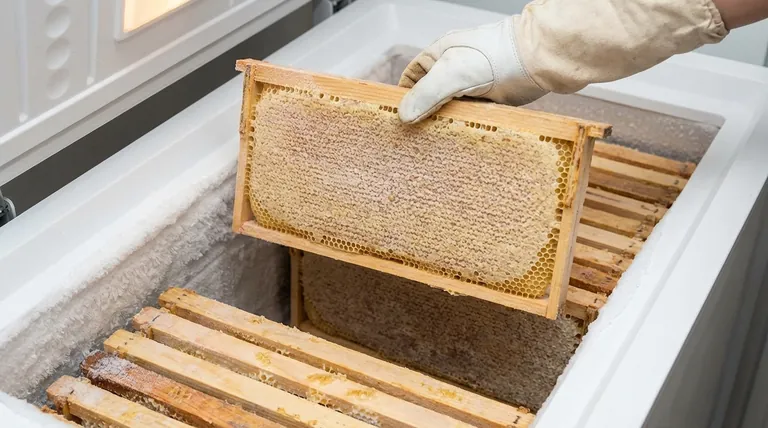 How can freezing temperatures help protect honey frames from wax moths? A Chemical-Free Solution