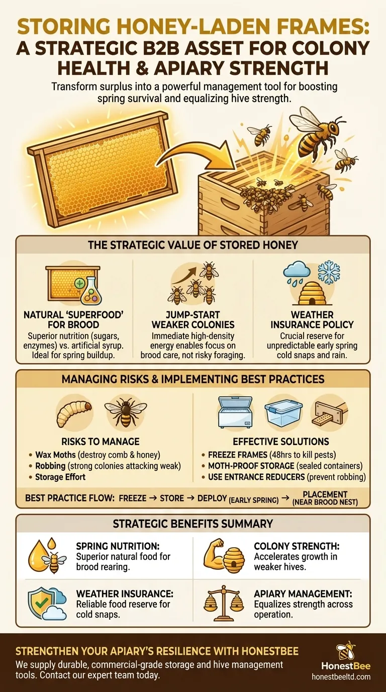 What is a benefit of storing honey-laden frames? A Strategic Food Source for Spring Colony Survival Visual Guide