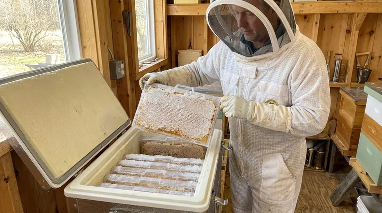 꿀이 가득 찬 소광(frame)을 저장하는 것의 이점은 무엇인가요? 봄철 군집 생존을 위한 전략적 식량 공급원