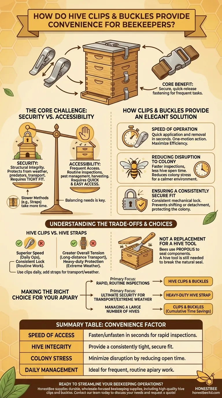 How do hive clips and buckles provide convenience for beekeepers? Maximize Efficiency in Your Apiary Visual Guide