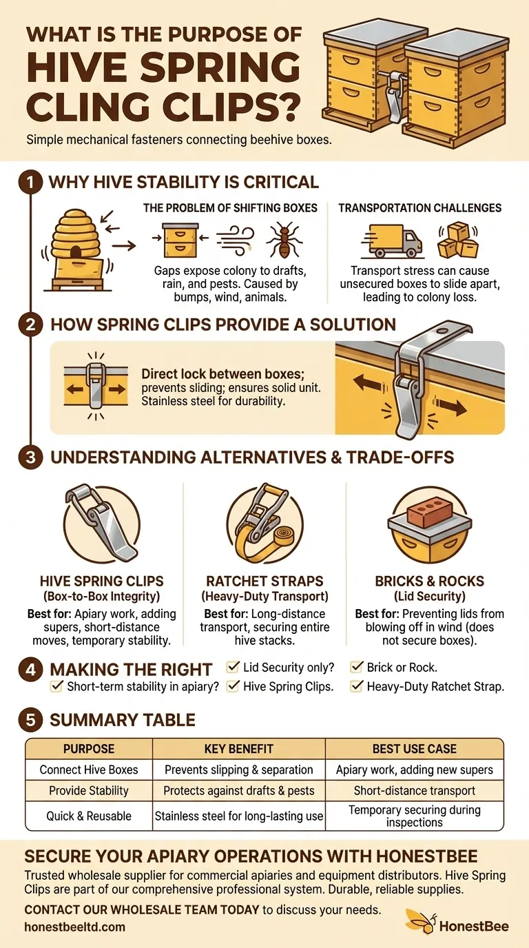 What is the purpose of Hive Spring Clips? Secure Your Hive Boxes Quickly and Reusably Visual Guide