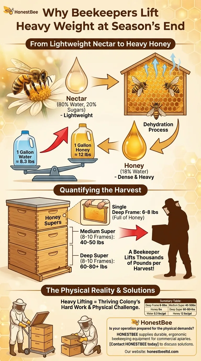 Why do beekeepers have to lift a lot of weight at the end of a growing season? The Reward of a Heavy Harvest Visual Guide
