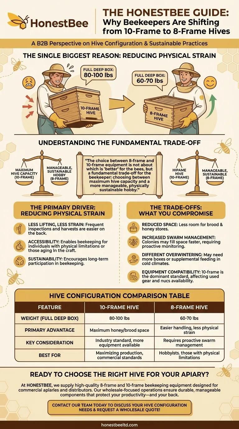 Why are some beekeepers moving from 10-frame hives to 8-frame hives? Reduce Physical Strain & Boost Accessibility Visual Guide
