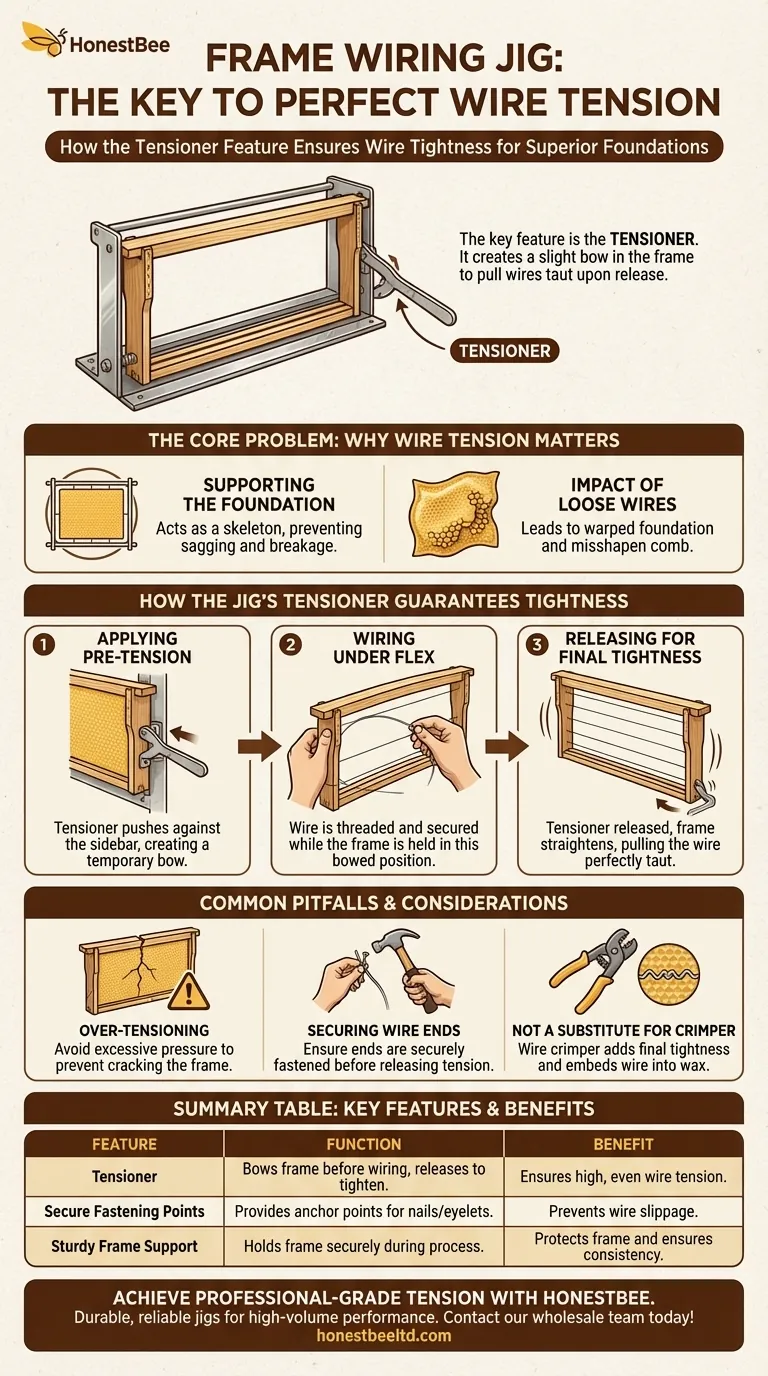 What feature of the frame wiring jig helps maintain wire tightness? The Essential Tensioner Explained Visual Guide