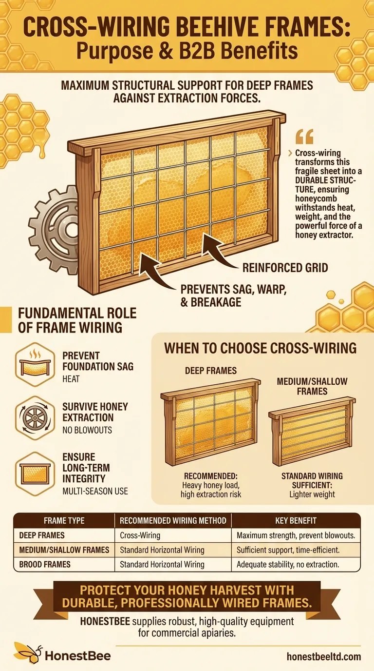 What is the purpose of cross-wiring in beehive frames? Prevent Comb Collapse in Heavy Honey Supers Visual Guide