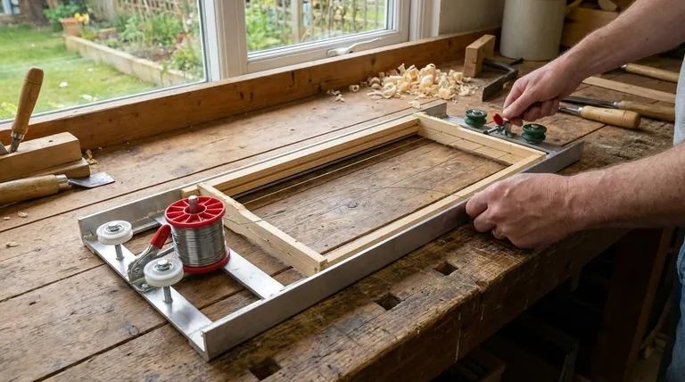 ¿Cuál es la ventaja de una plantilla de alambrado para cuadros de abejas? Acelera drásticamente la preparación de la colmena