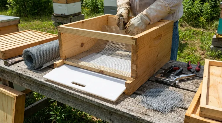 What are the steps to install wire mesh as a beehive floor? Boost Hive Health & Mite Control