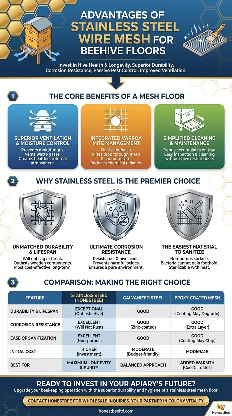What are the advantages of using stainless steel wire mesh for a beehive floor? Maximize Hive Health & Durability Visual Guide