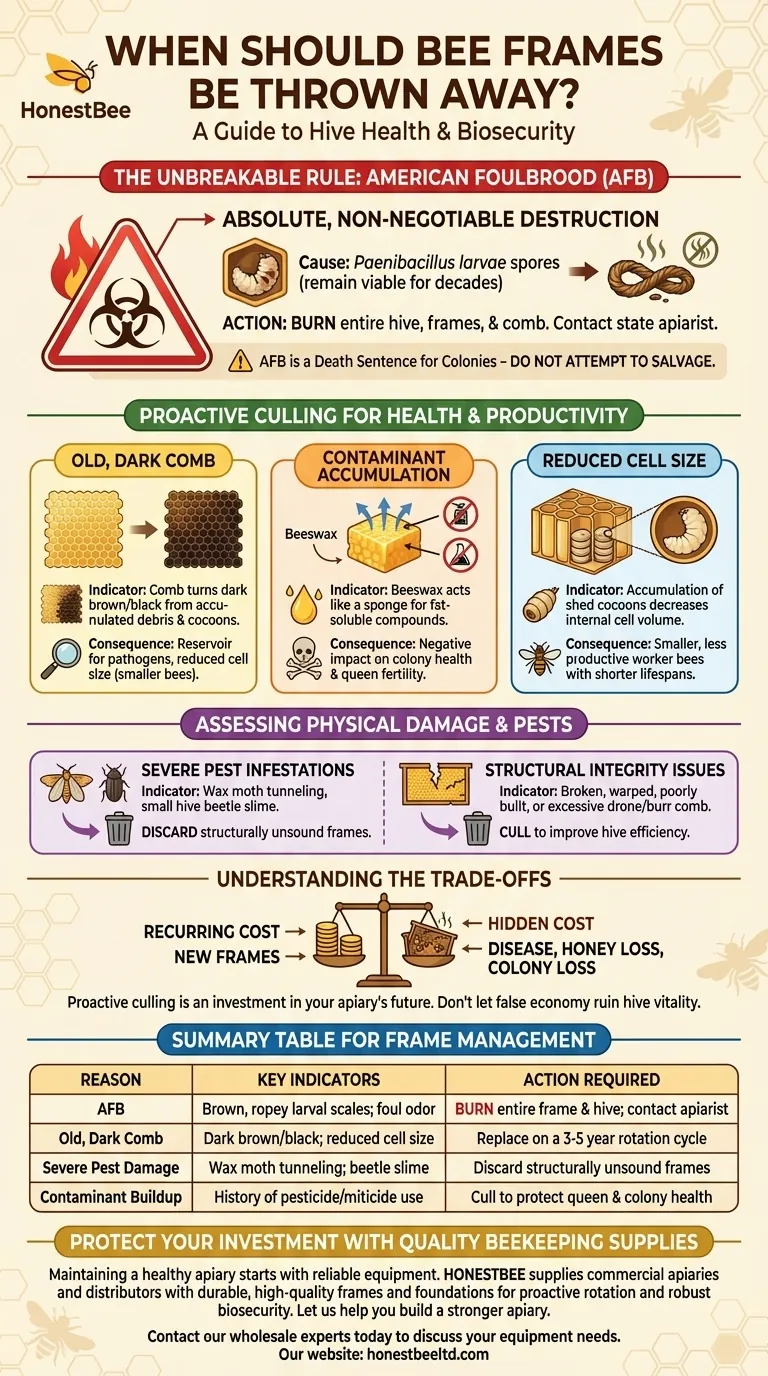 벌집 프레임은 언제 폐기해야 할까요? 양봉장의 건강 및 생물보안을 위한 양봉가 가이드 시각적 가이드