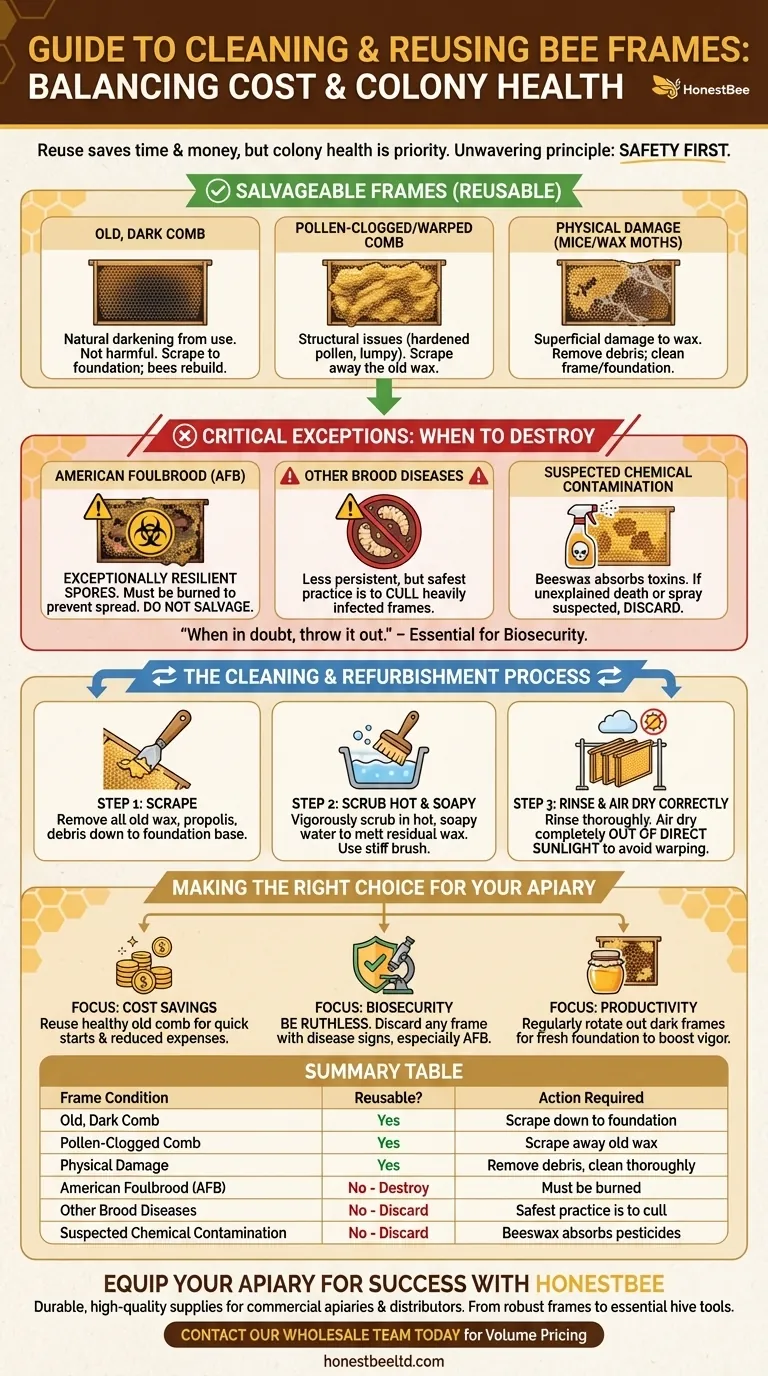 어떤 종류의 벌집 프레임을 청소하고 재사용할 수 있나요? 안전한 양봉장 개조 가이드 시각적 가이드