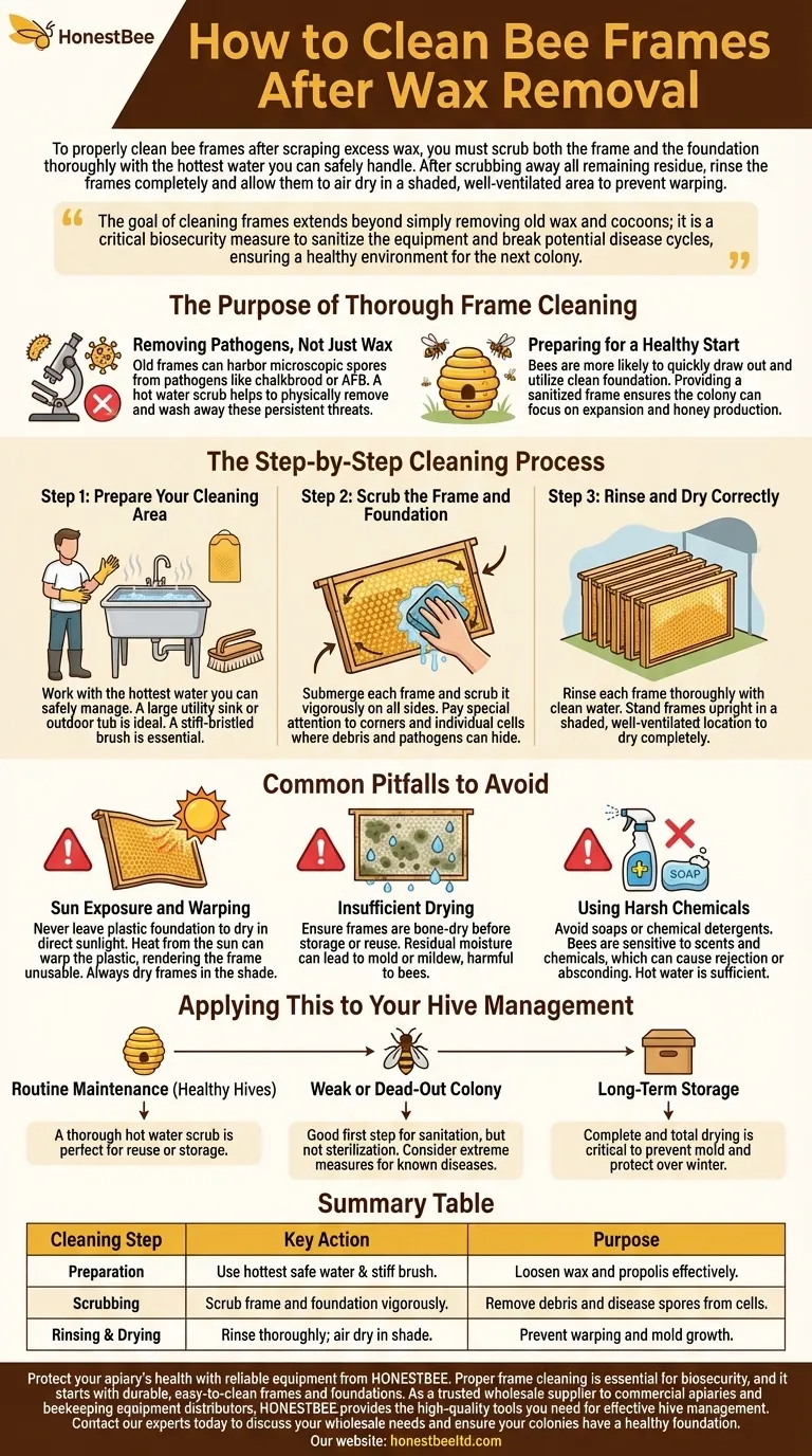 How should you clean bee frames after removing excess wax? A Step-by-Step Guide to Sanitizing Hive Equipment Visual Guide