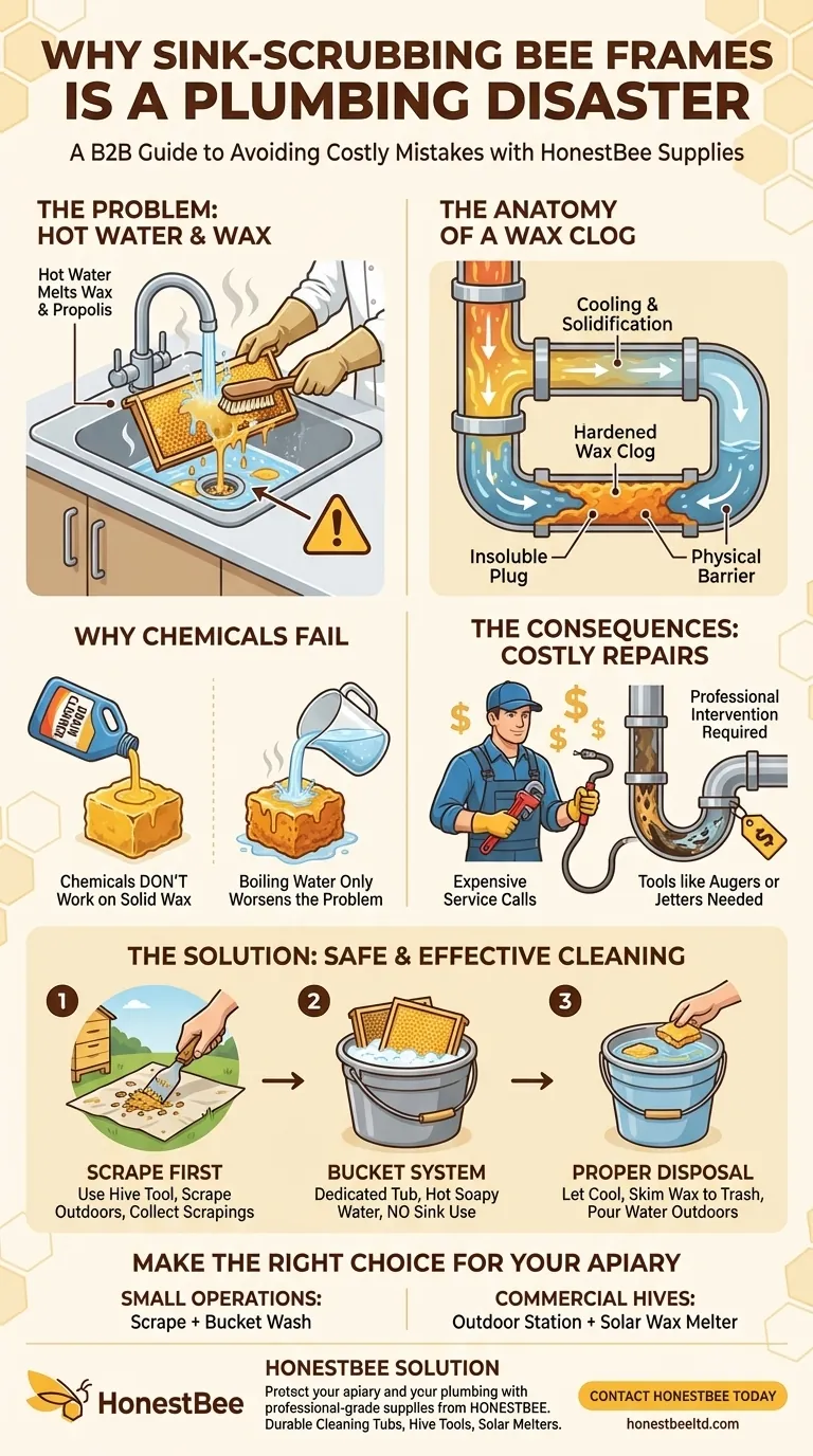 Why should you avoid using your sink for scrubbing bee frames? Prevent Costly Plumbing Disasters Visual Guide