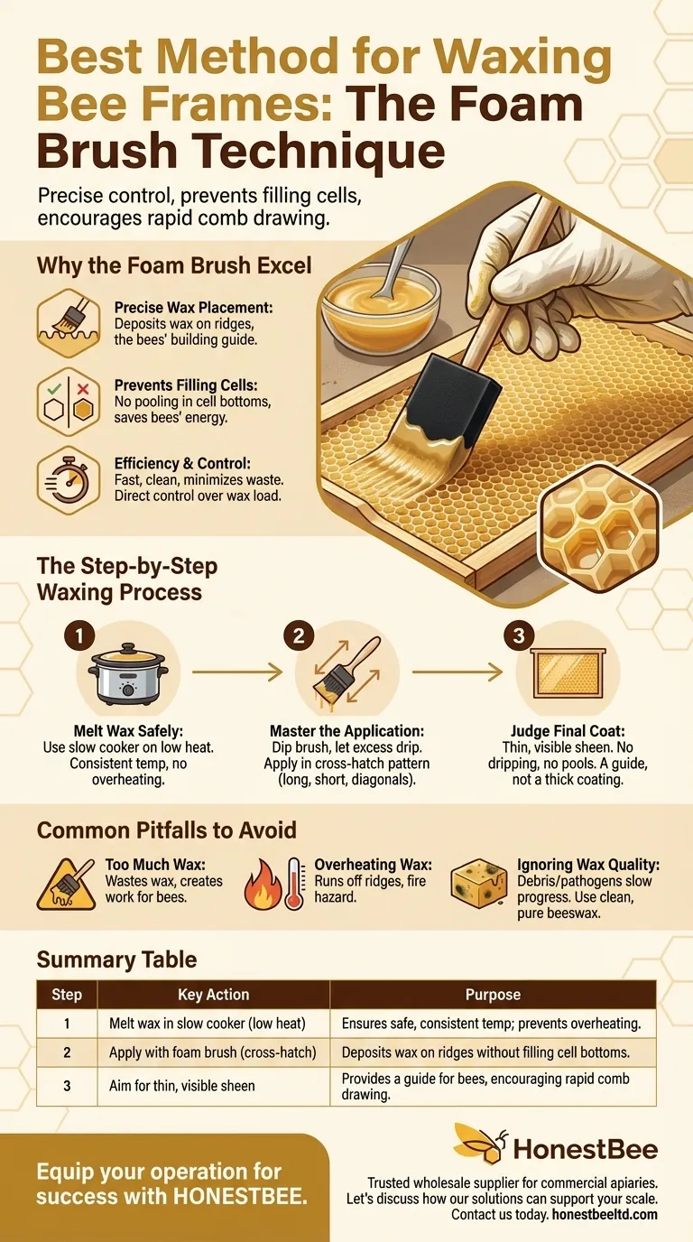 What is the best method for applying wax to bee frames? Master the Foam Brush Technique for Perfect Comb Visual Guide