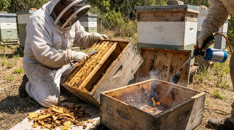 꿀 수확 후 벌통과 프레임을 청소하는 목적은 무엇인가요? 건강한 군집을 위한 필수 생물보안 조치