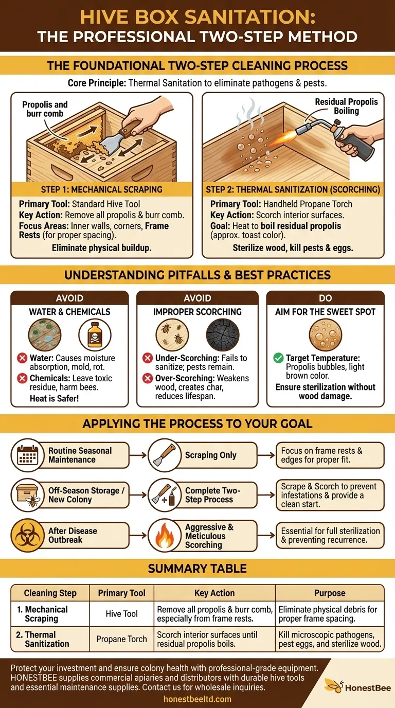 How are hive boxes cleaned after the frames are done? The Professional Two-Step Sanitation Method Visual Guide
