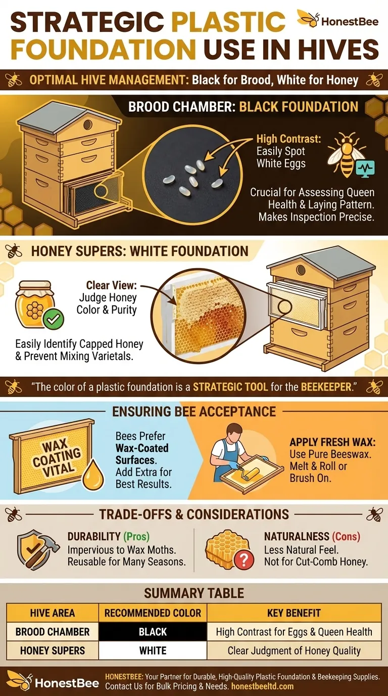 How should plastic foundation be used in different parts of the hive? A Guide to Strategic Hive Management Visual Guide