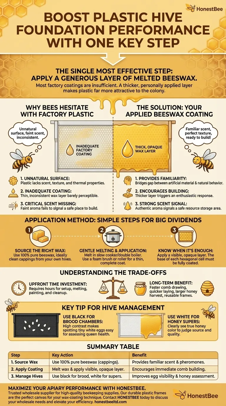 ما هي الخطوة الإضافية التي يمكن أن تحسن أداء الأساس البلاستيكي في الخلية؟ ضع طبقة سخية من شمع العسل دليل مرئي