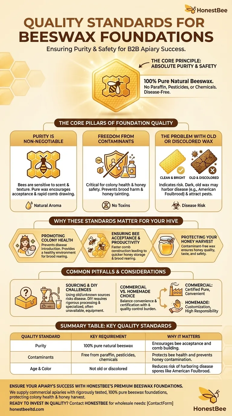 What are the quality standards for beeswax foundations? Ensure 100% Pure Wax for a Healthy Hive Visual Guide