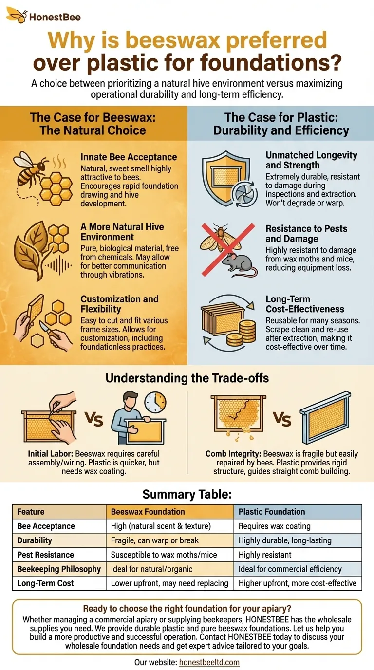 Why is beeswax preferred over plastic for foundations? Align Your Choice with Your Beekeeping Philosophy Visual Guide