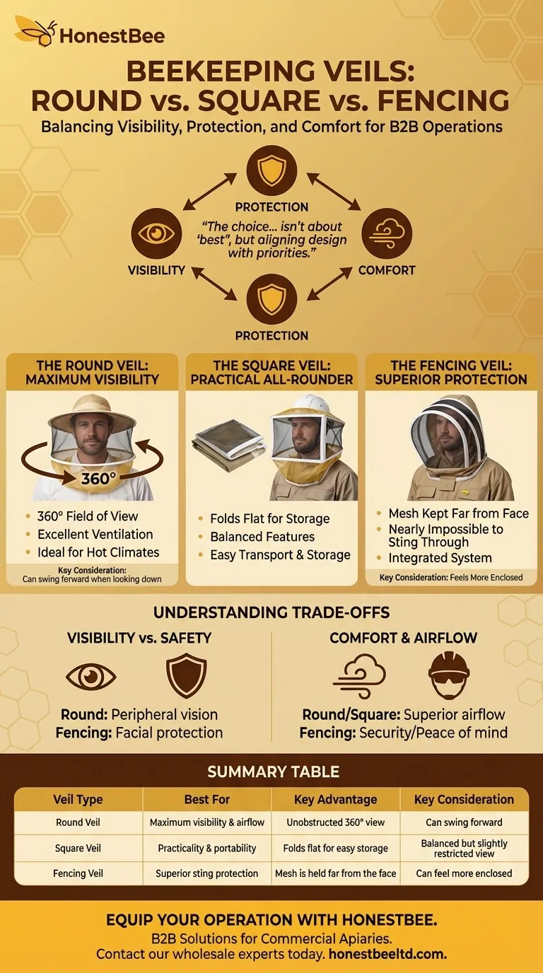 Quali sono le differenze tra i veli rotondi, quadrati e a rete (fencing)? Scegli la protezione giusta per il tuo apiario Guida Visiva