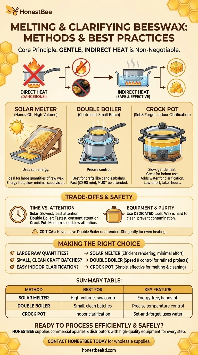 What are the methods for melting and clarifying beeswax? Safely Render Wax with Indirect Heat Visual Guide