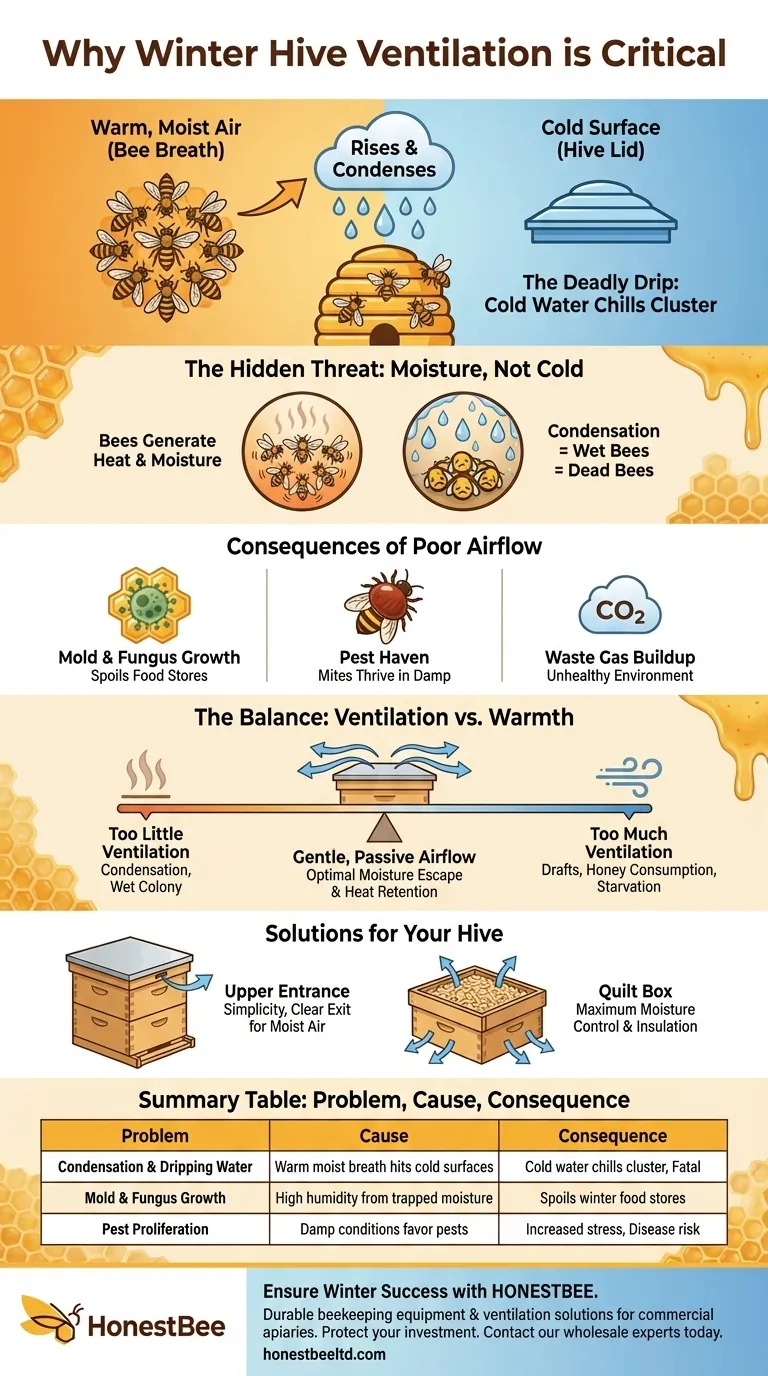 Why is proper ventilation important in winter hive management? Prevent Moisture from Killing Your Bees Visual Guide