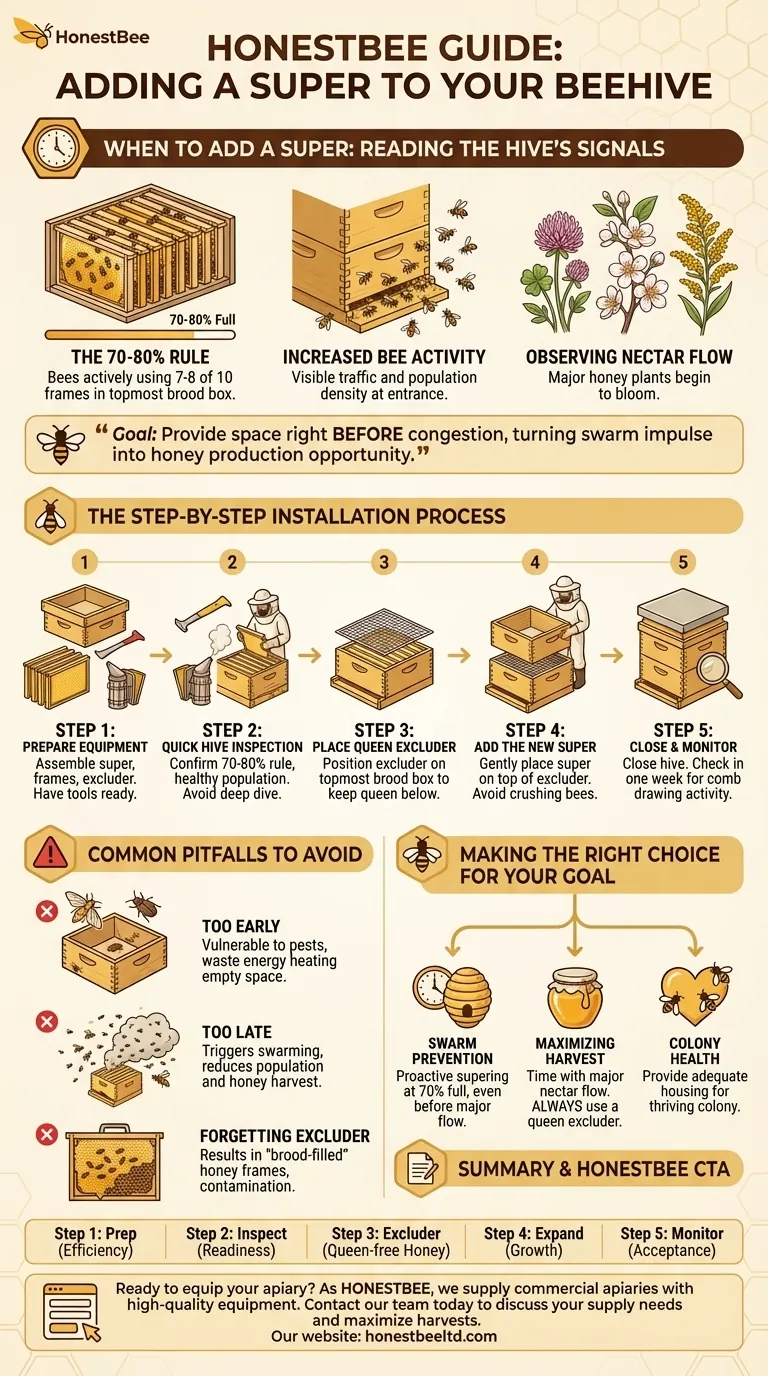 What are the steps involved in adding a super to a beehive? A Guide to Timing and Technique Visual Guide