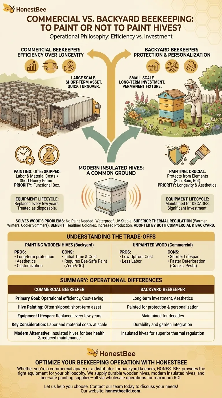 What is the difference between commercial and backyard beekeepers in terms of painting hives? Scale, Efficiency, and Longevity Explained Visual Guide
