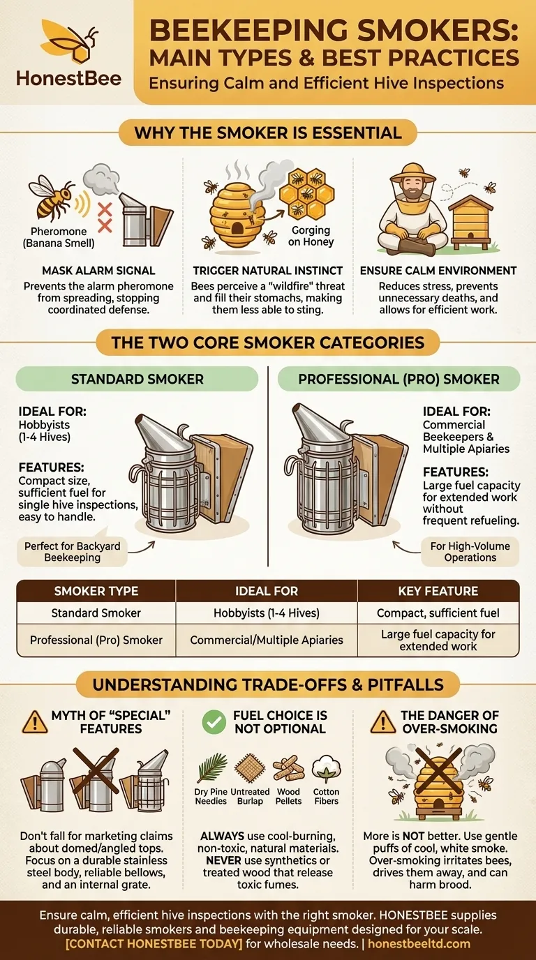 ما هي الأنواع الرئيسية للمداخن المستخدمة في تربية النحل؟ اختر الأداة المناسبة لمنحلك دليل مرئي