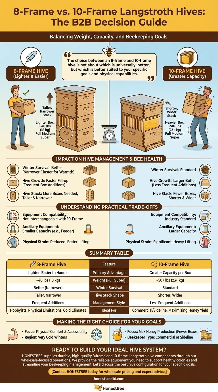 What are the differences between ten-frame and eight-frame Langstroth hives? Choose the Right Hive for Your Apiary Visual Guide