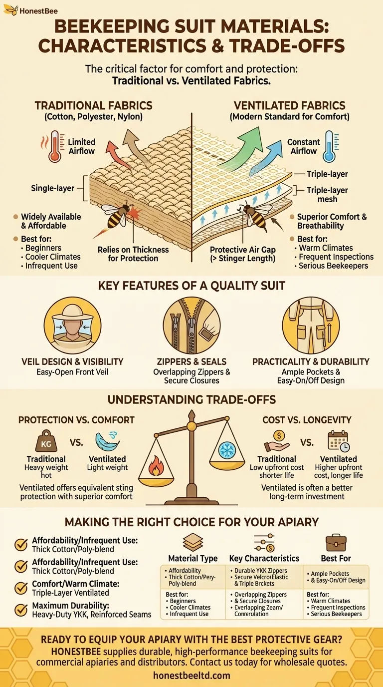 What materials are used in beekeeping suits? Choose the Right Fabric for Comfort & Protection Visual Guide