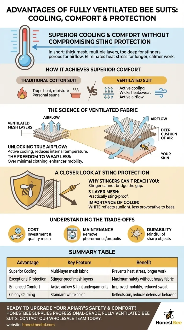 What are the advantages of fully ventilated bee suits? Superior Cooling & Sting Protection for Beekeepers Visual Guide