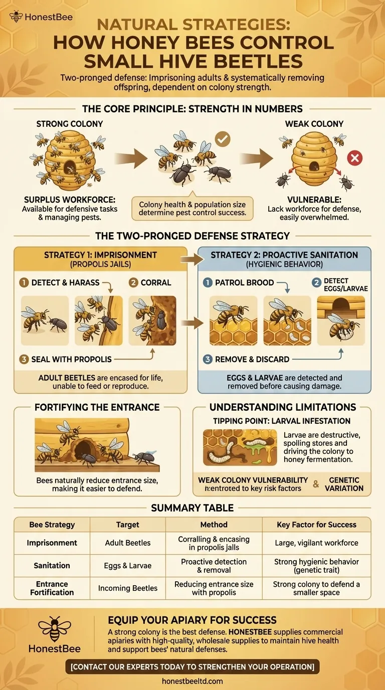 꿀벌은 작은 벌집 딱정벌레를 통제하기 위해 어떤 자연적인 전략을 사용하나요? 벌집의 방어력을 강화하세요 시각적 가이드