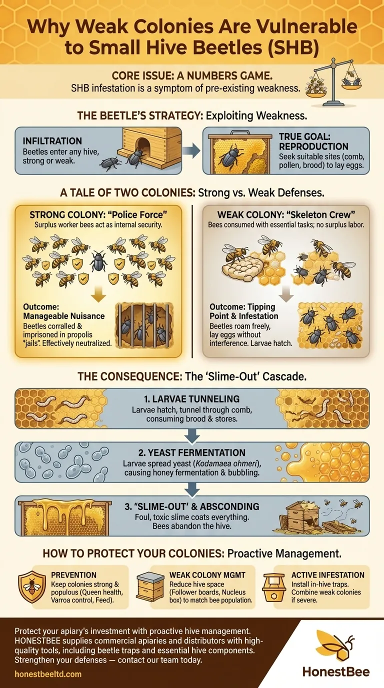 Why are weak colonies more vulnerable to small hive beetles? The Critical Role of Bee Population Strength Visual Guide