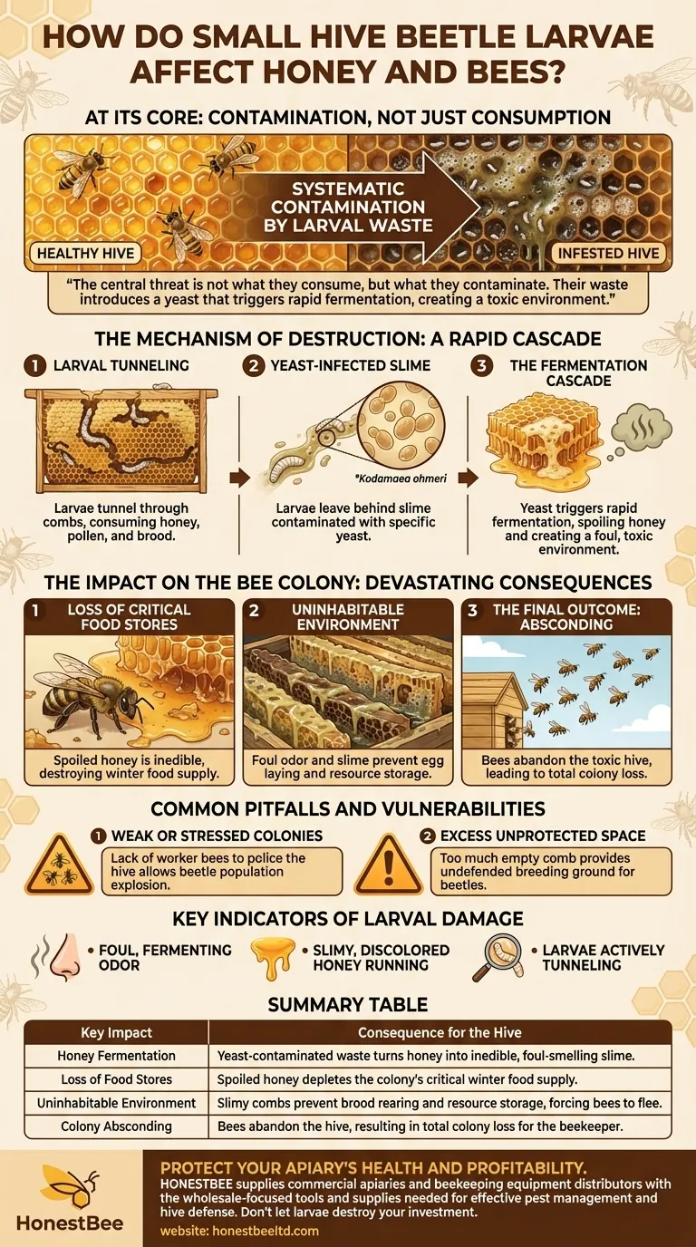 작은벌집딱정벌레 유충은 꿀과 벌에 어떤 영향을 미치나요? 발효 및 군집 손실 방지 시각적 가이드
