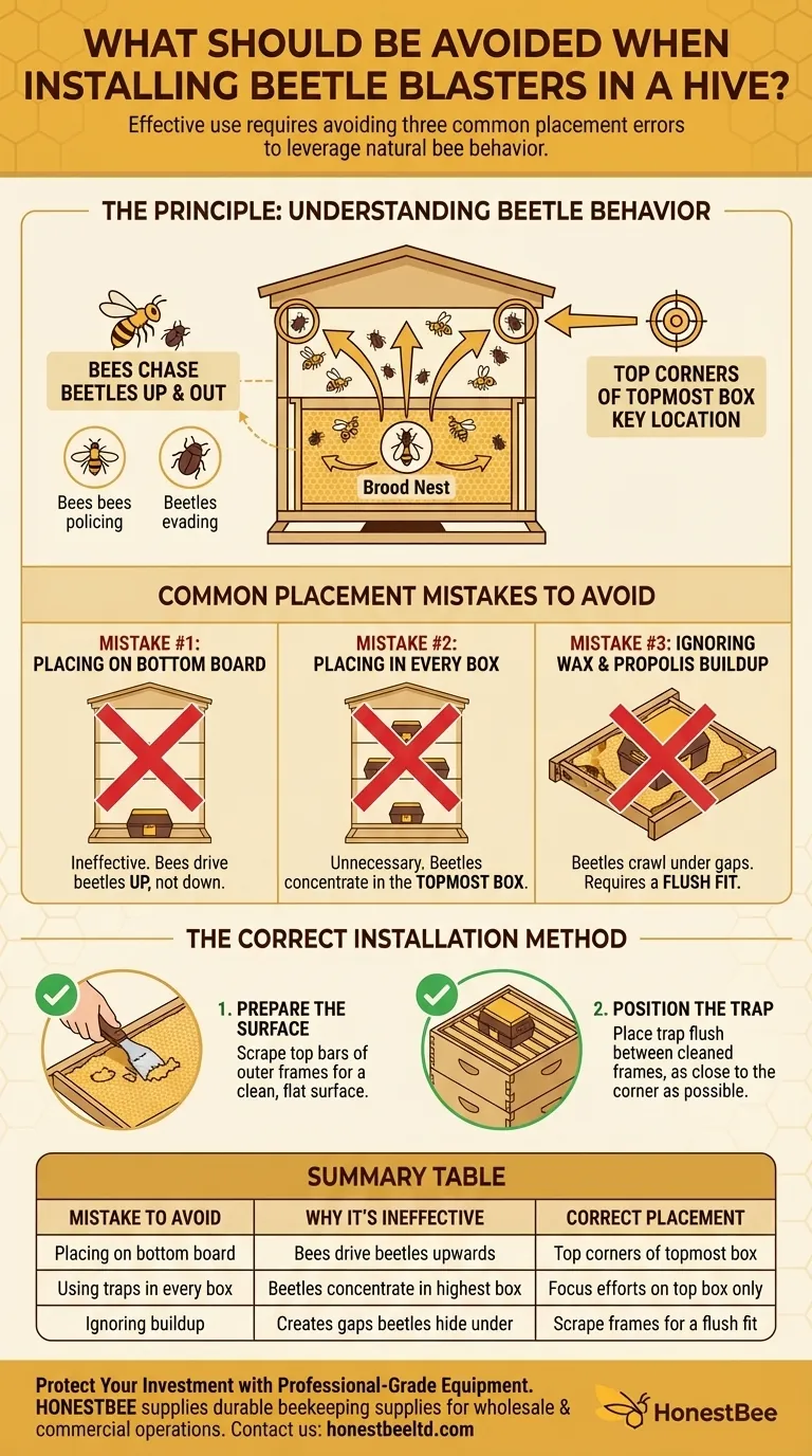 벌집에 비틀 블래스터(Beetle Blasters)를 설치할 때 피해야 할 사항은 무엇인가요? 피해야 할 3가지 치명적인 설치 실수 시각적 가이드