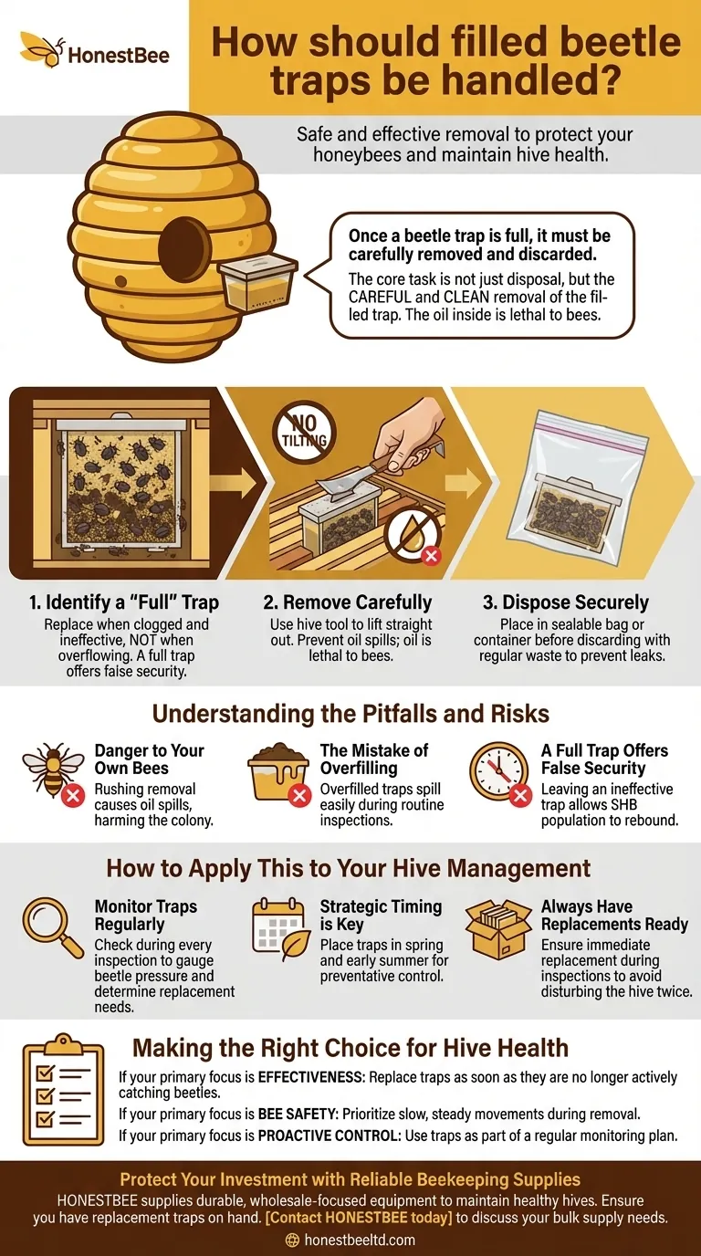 가득 찬 딱정벌레 트랩은 어떻게 처리해야 하나요? 벌집 보호를 위해 안전하게 제거하고 폐기하세요 시각적 가이드