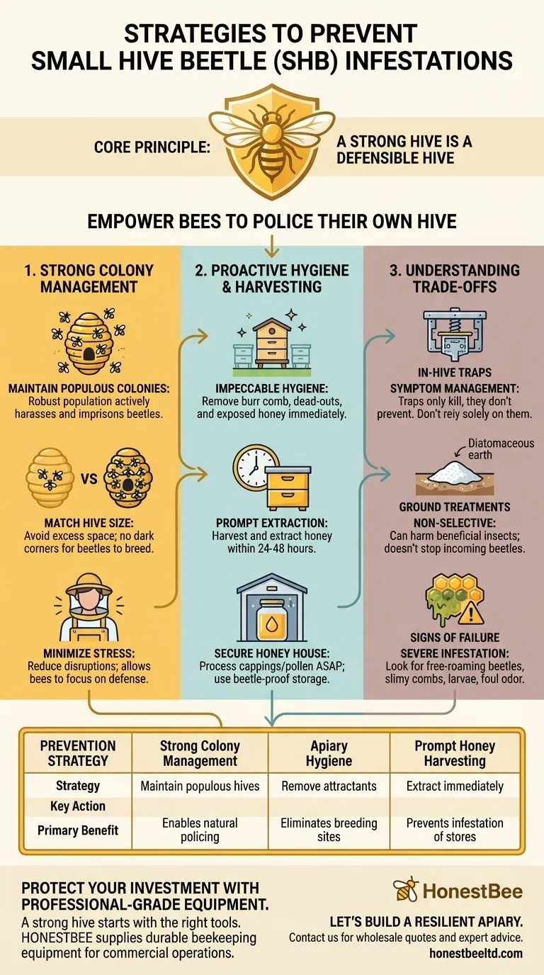What are some strategies to prevent small hive beetle (SHB) infestations? Empower Your Bees to Defend Their Hive Visual Guide