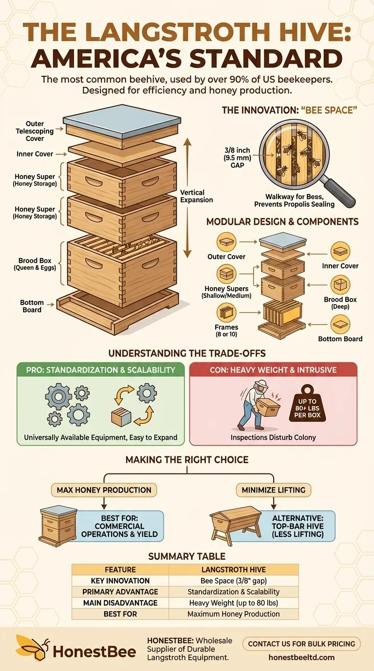 미국에서 가장 흔하게 사용되는 벌통 유형은 무엇인가요? 랑스트로스 벌통에 대한 설명 시각적 가이드