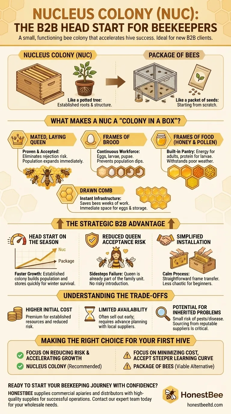 Qu'est-ce qu'une colonie nucléus (nuc) et pourquoi est-elle bénéfique pour les apiculteurs débutants ? Guide Visuel