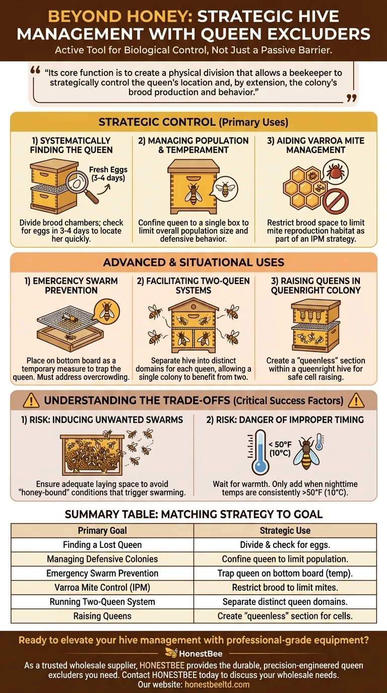 Quais são as outras utilizações dos excluídores de rainhas na gestão das colmeias?Para além da separação do mel Guia Visual