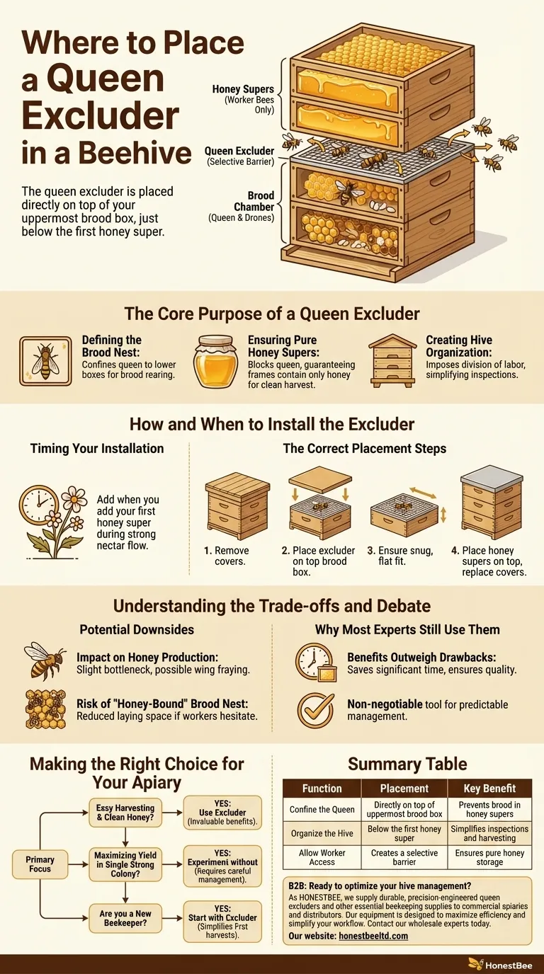 Where should a queen excluder be placed in a beehive? The Key to Hive Organization Visual Guide