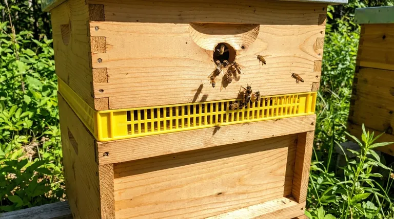 여왕벌 격리기를 사용하는 벌통에 상단 입구를 설치하면 어떤 이점이 있나요? 꿀 생산량 및 벌통 건강 증진