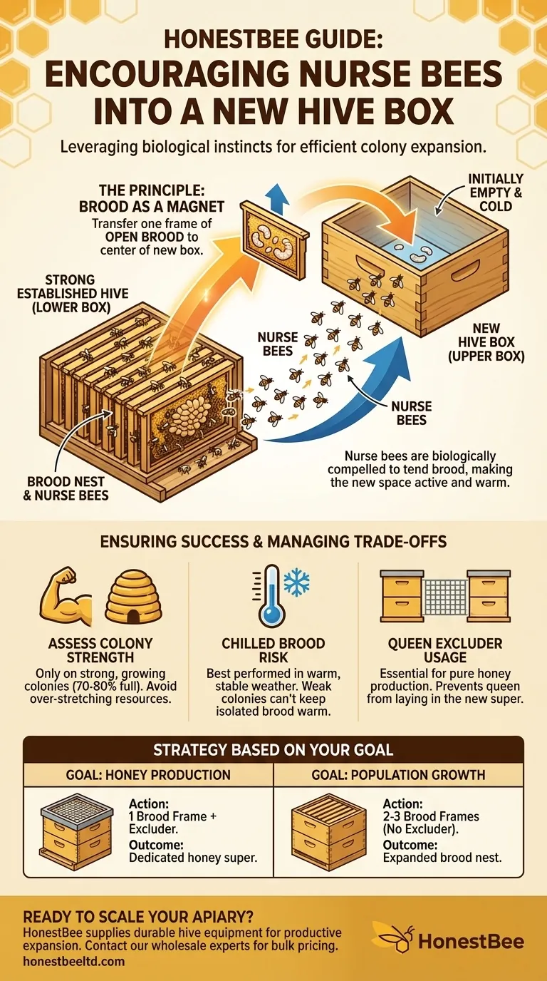새로 추가한 벌통으로 육아벌들이 이동하도록 어떻게 장려할 수 있을까요? 군집 확장을 유도하기 위해 육아틀을 활용하세요 시각적 가이드