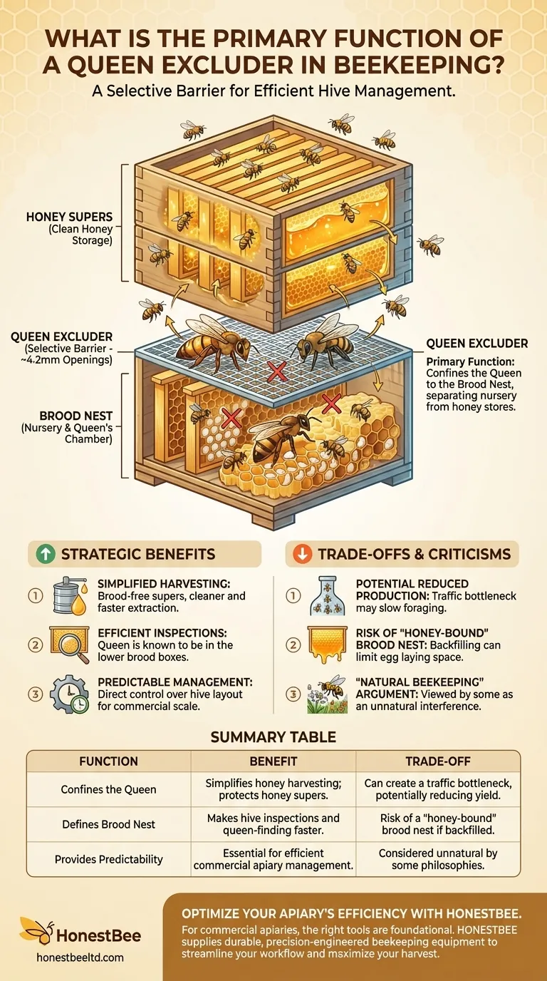 What is the primary function of a queen excluder in beekeeping? Control Hive Layout for Efficient Honey Harvesting Visual Guide